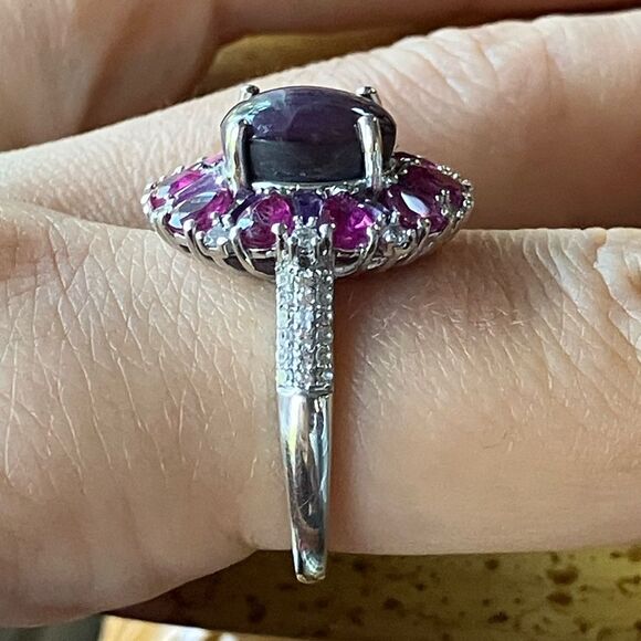 Natural Star Ruby Sterling Silver Cocktail Ring Size 9 - Picture 4 of 10
